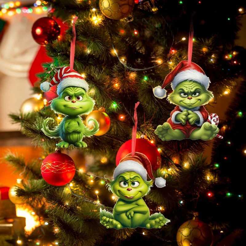 New Hanging Ornaments 10pc Grinch Green Hair Monster Pendants Party Christmas Tree Decorations Gift Y240808