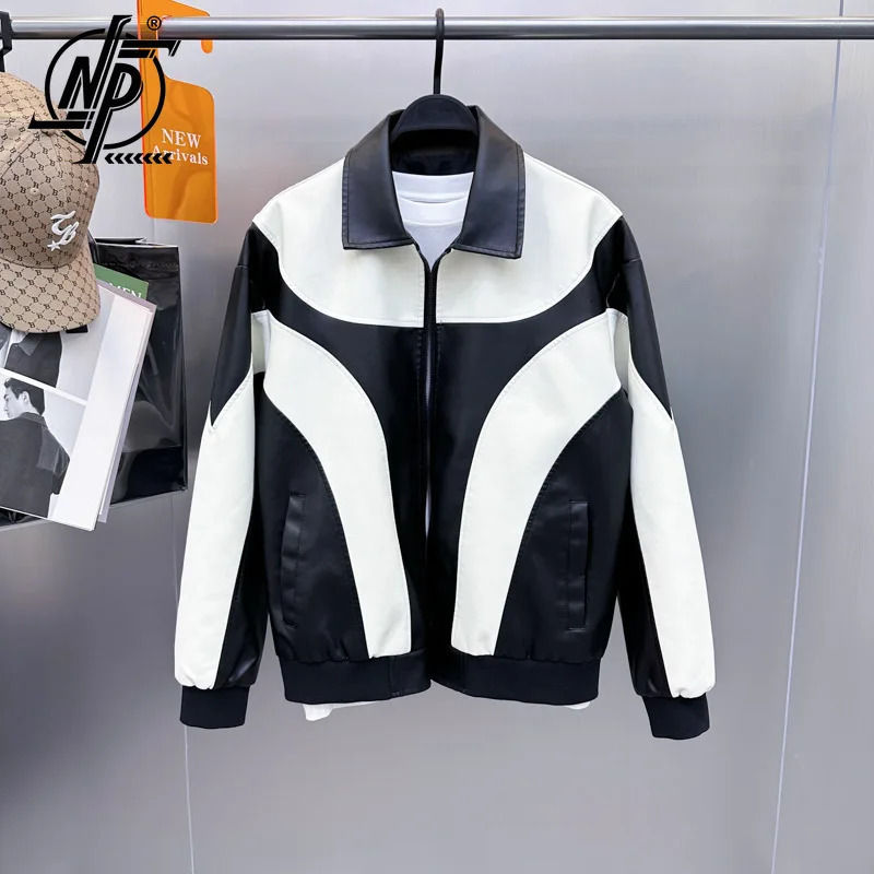 Motorcycle leather jacket mens street retro American patch work Pu racing jacket loose casual cool jacket unisex240808