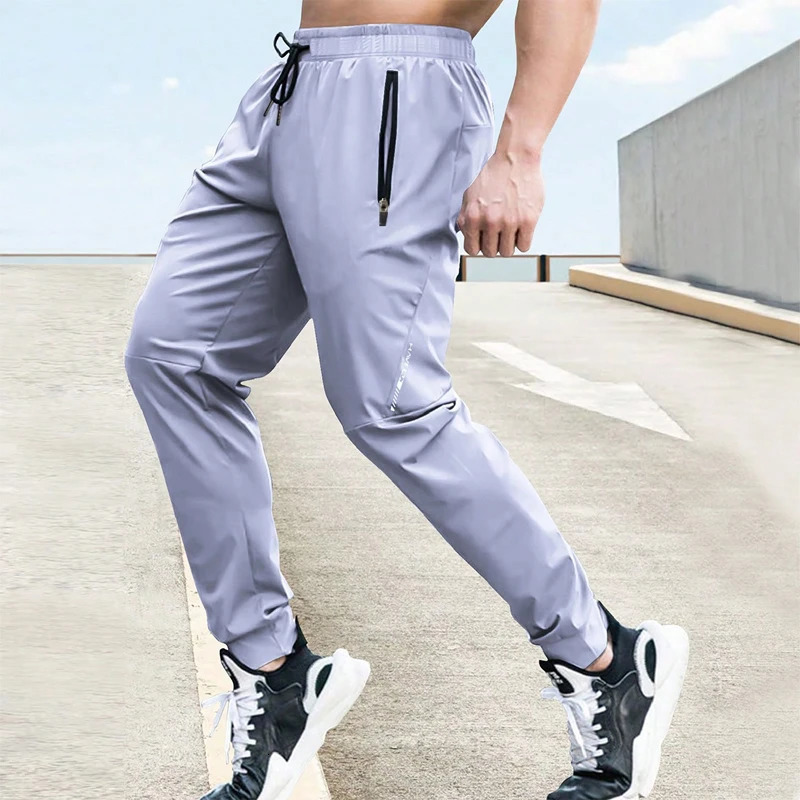 Summer mens elastic sports pants waist jogging outdoor training fitness breathable casual 240808
