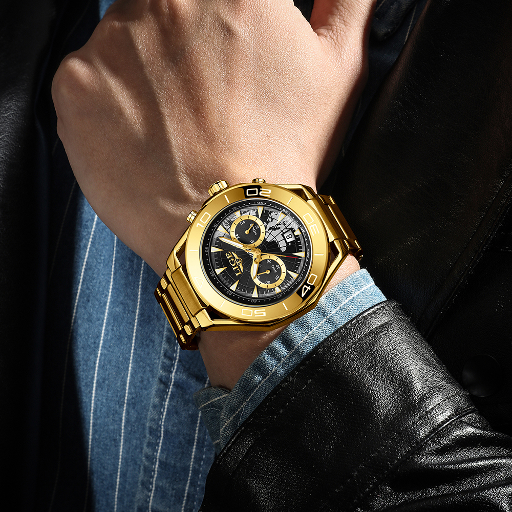 LIGE Men's quartz Watch personalized hollow case design Stainless steel strap Men's business waterproof watch Multi-function sports watch ho
