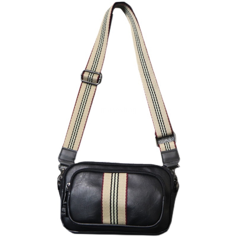 Korean version of the new fashion striped men's shoulder bag casual hip hop weave flower crossbody sports bag