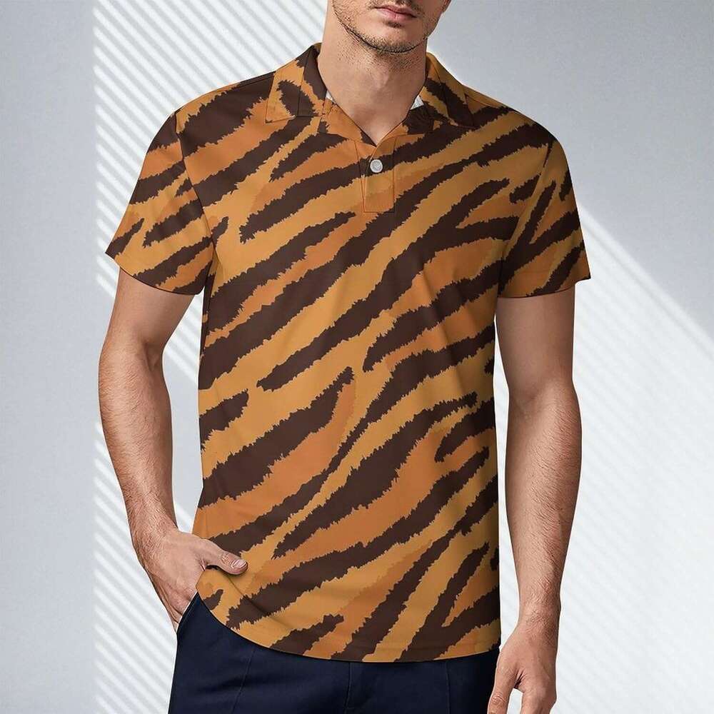 2025S Fashion Designer Shirt Mens Polo Quick Dry Moisture Wicking Tiger Stripe D Print Sleeve Golf Shirts Polos Shirts Tshirt Casual Tops Summer Cloth