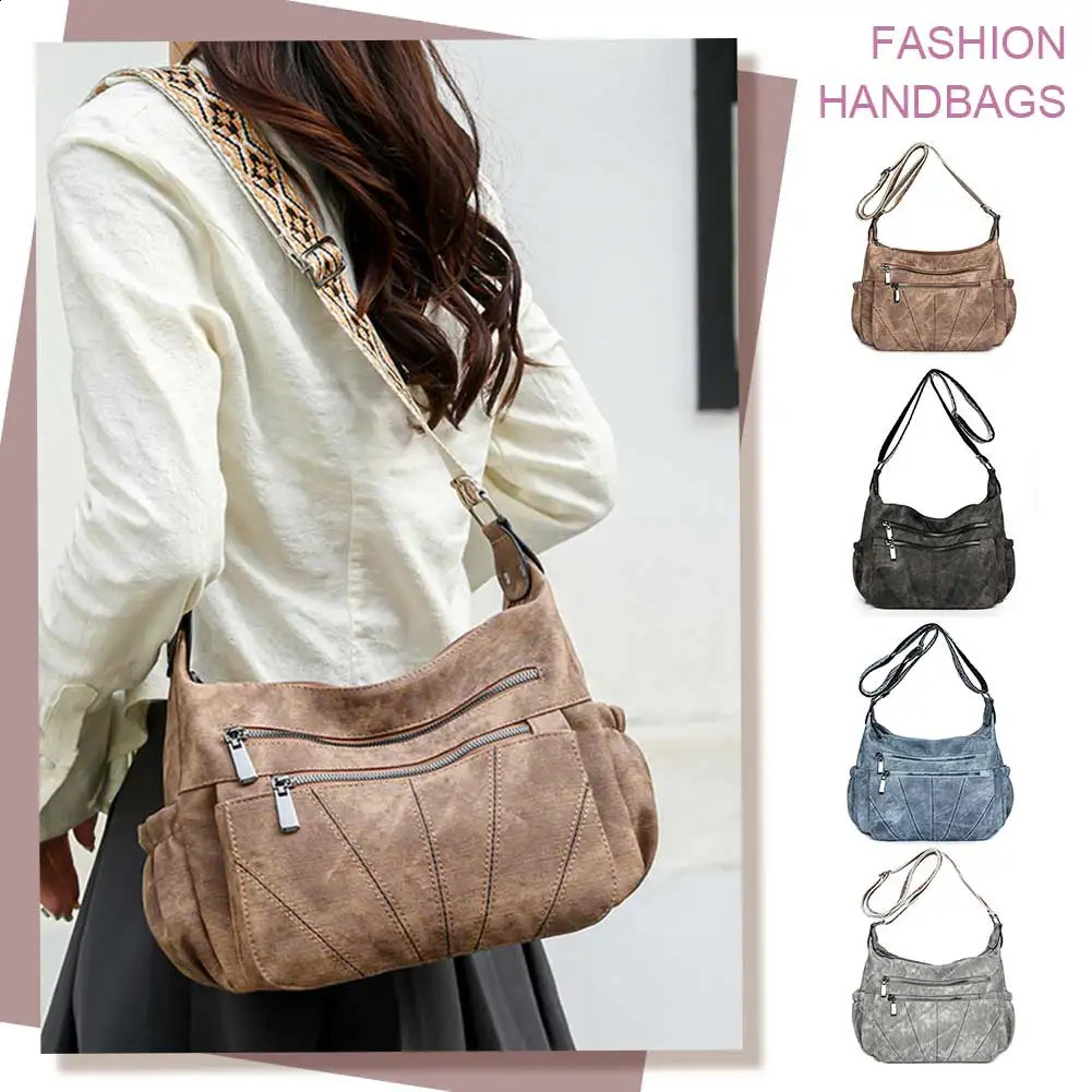 Women PU Casual Tote Handbag Large Capacity Travel Tote Bag Zipper Closure Trendy Messenger Bag Multi-pockets Simple Satchel Bag 240809