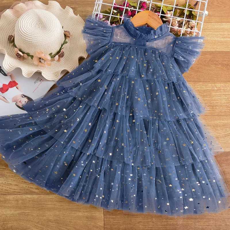 2024 New Summer Girl Pendant Princess Dress Ruffle Childrens Glitter Picture Birthday Par Tank Top 3-8Y Elegant Girl Dress W250111