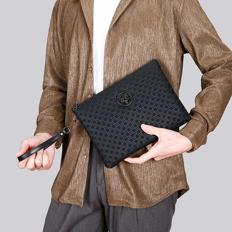 Knitted leather mens business wallet handbag card bag sacoche homme bolso de mano hombre club clutch My order 240808