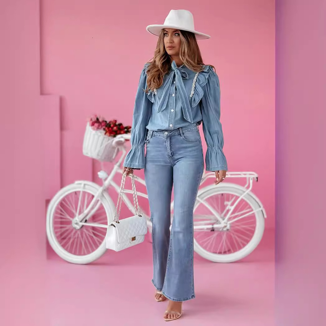 Spring Summer New Micro La Jeans Womens Fashion Style Commuter Casual Pants