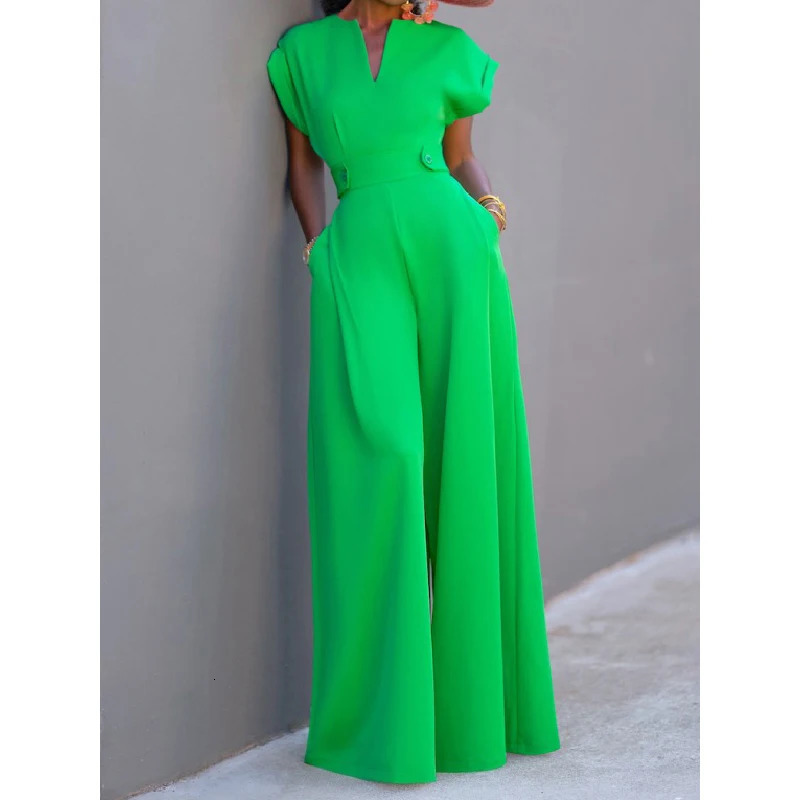 Krisnanas Womens Cap Sleeve Wide Leg Solid Color Jumpsuits for Urban Simple Ocn 240808