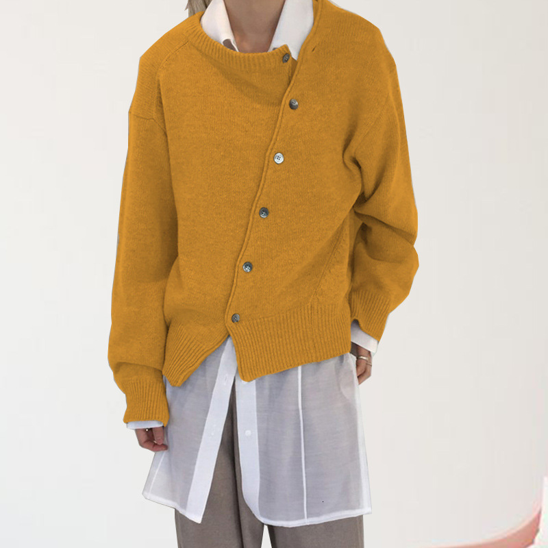 Spring New Korean Version Diagonal Buckle Irregular Design Lazy Style Sweater Cardigan Round Neck Knitted Jacket for Women
