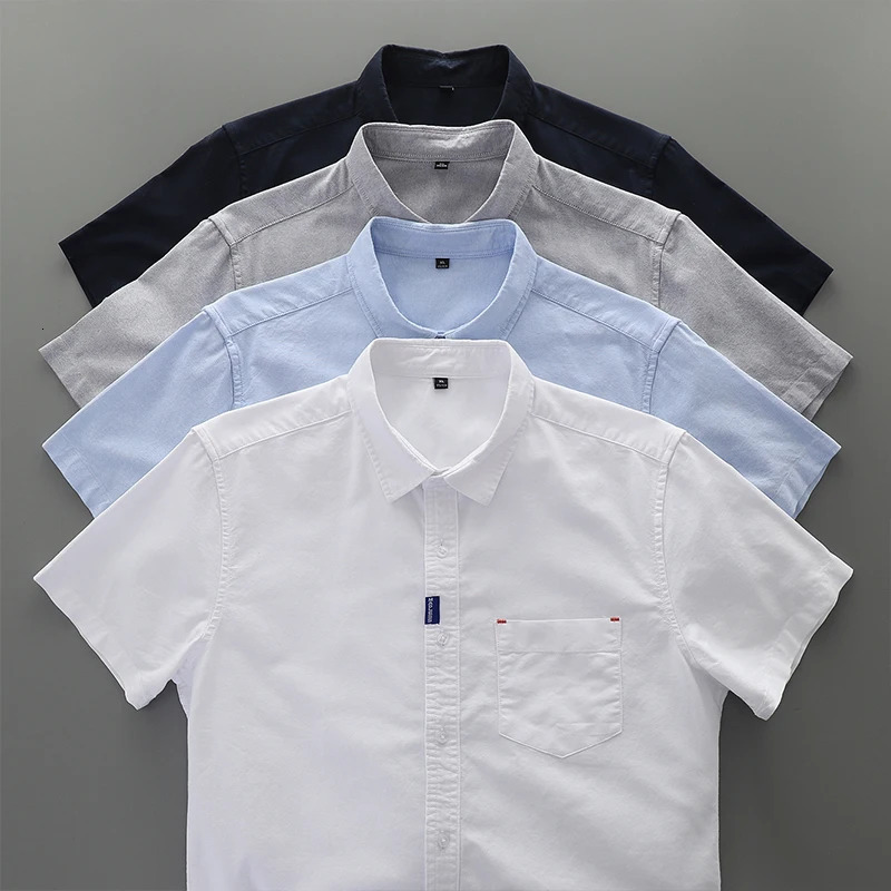 Dukeen 100% Cotton Oxford Spinning Shirt for Men Summer Casual Solid Color Blouse Man White Short-Sleeved Tops 240808