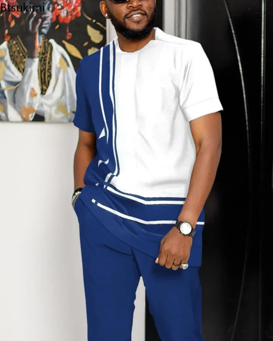 Plus Size 5XL 6XL Summer Tracksuit Short Sleeve T ShirtLong Pants 2 Piece Set Men Outdoor Joogers Outfit 3D Print Trousers Suit 240808