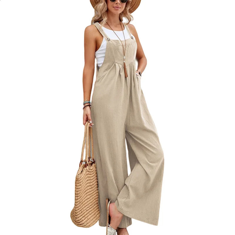 Summer Women Sleeveless Rompers Loose Jumpsuit Casual Backless Overalls Trousers Wide Leg Pants 240809