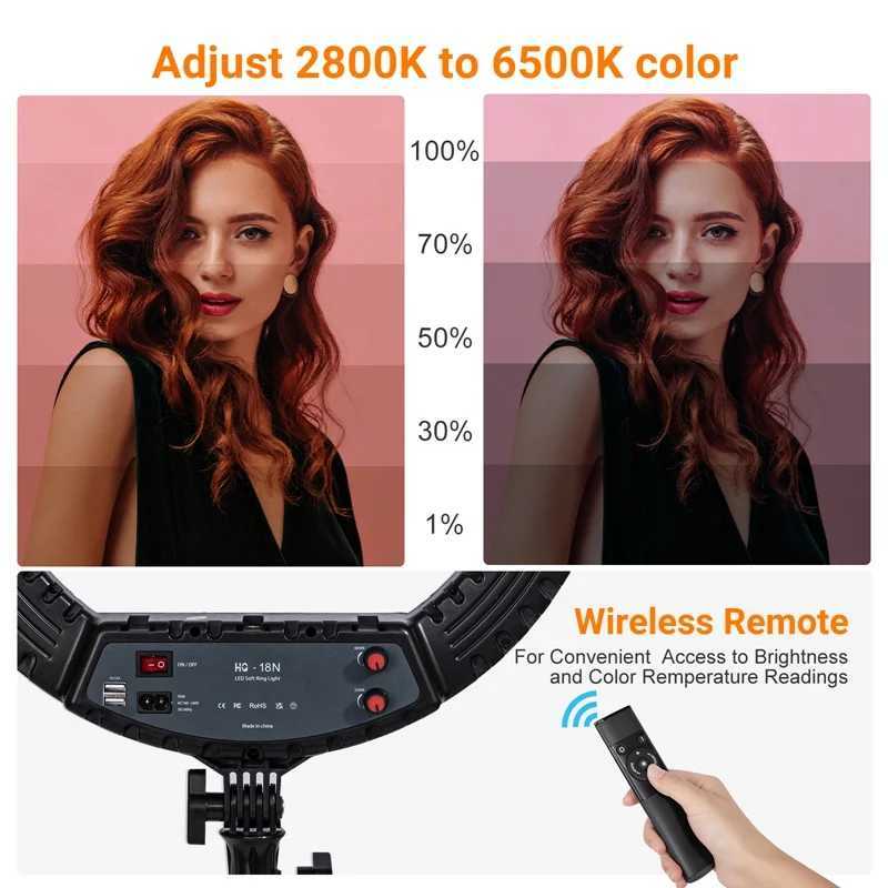 18 inch ring light with tripod 55W 3000-5800K CRI 90 photo studio light used for Vlog video shooting makeup selfie ring light X250409