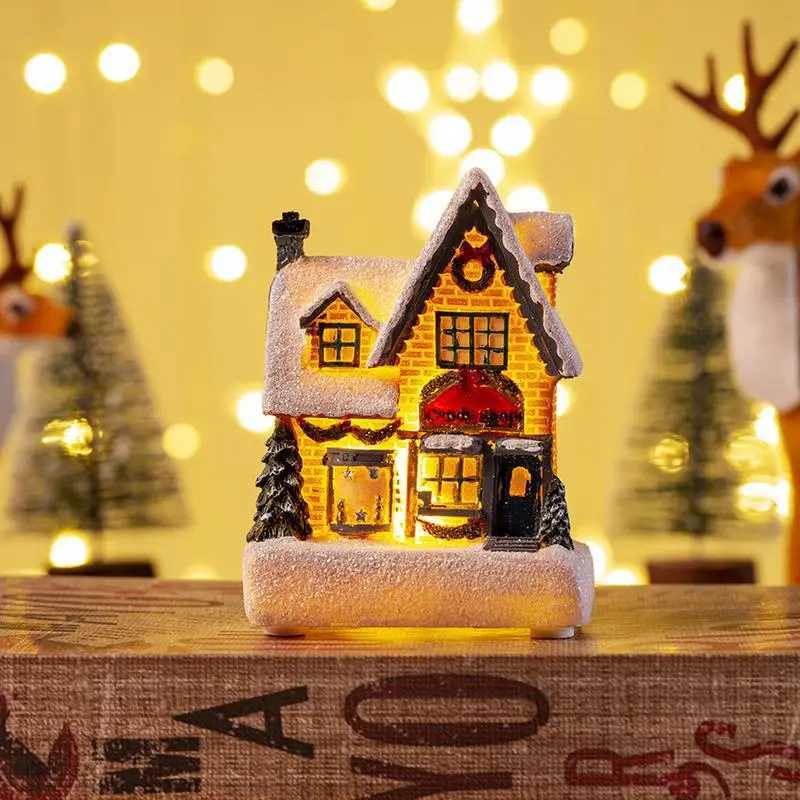 Glowing Cabin House with Led Lights Story Village Houses Festival Ornament Christmas Atmospheres Decor Props Y240808