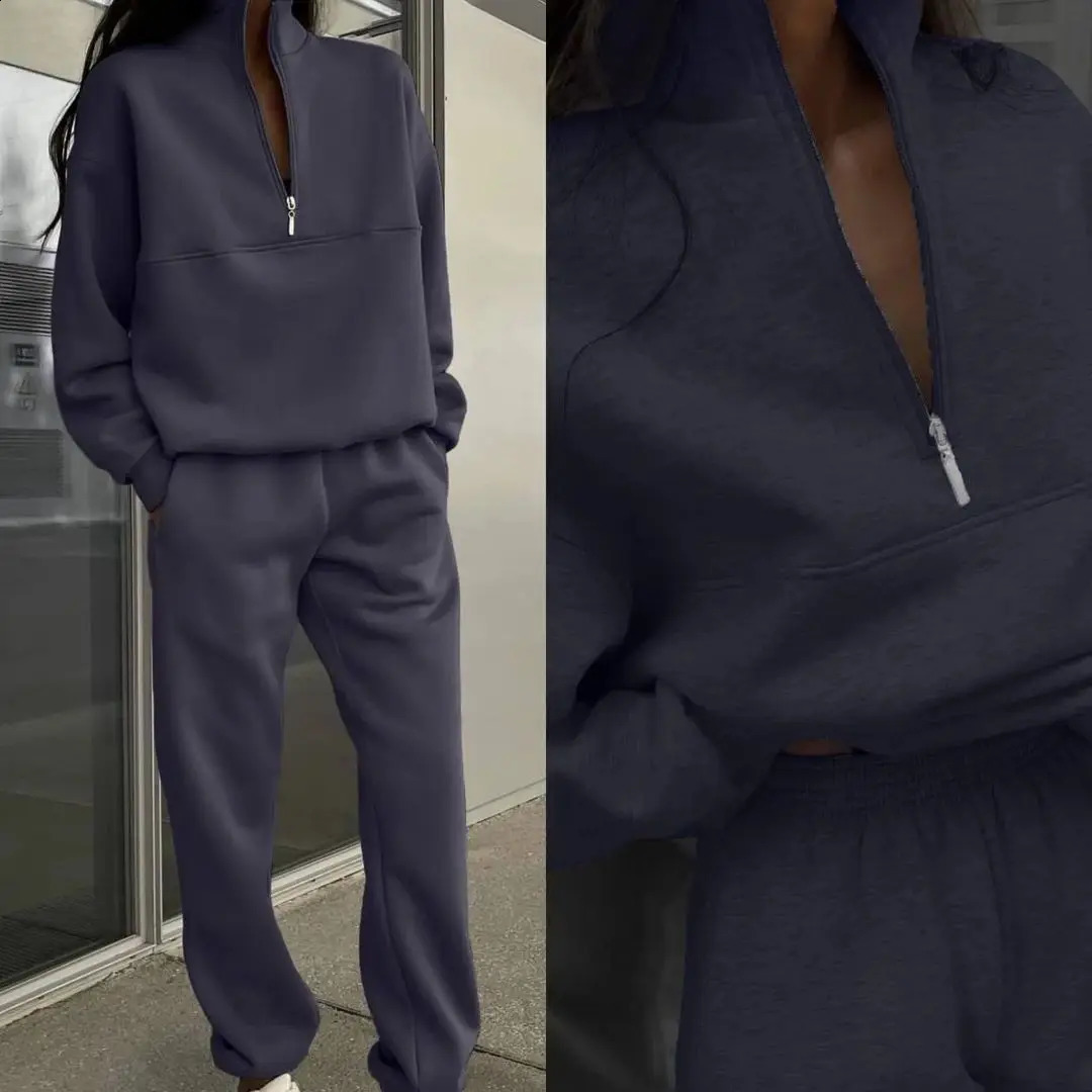 2pcs Womens Clothing Set Casual Fashion Long-Sleeved Sweater Elastic Trousers Autumn Winter Solid Color 250809