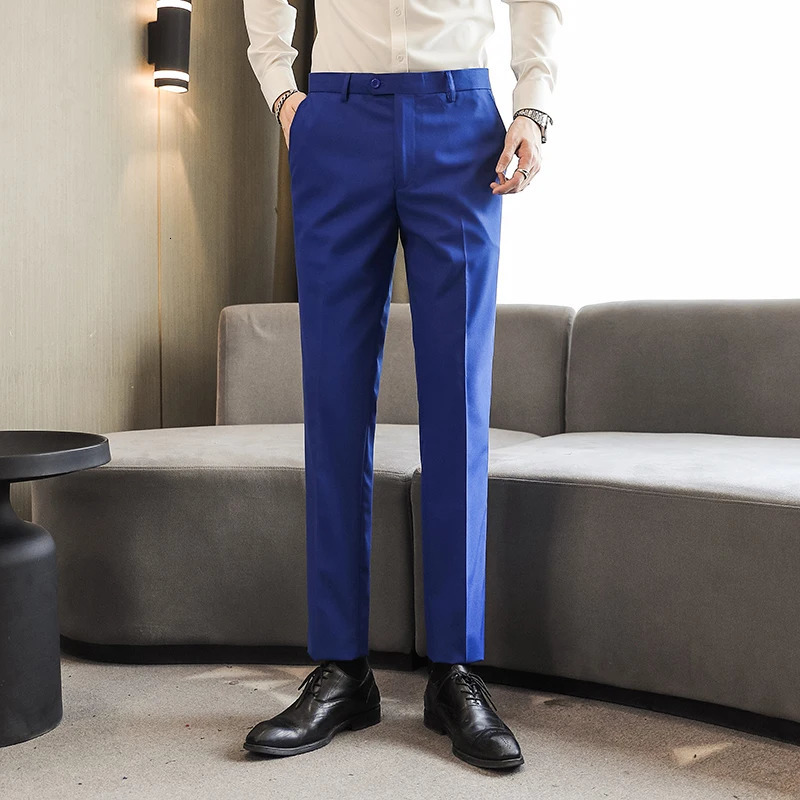 Mens Dress Pants Solid Color Slimming Business Leisure Office Wedding Formal Mens Pants High Quality Mens Clothing Set Pants 29-40 240822