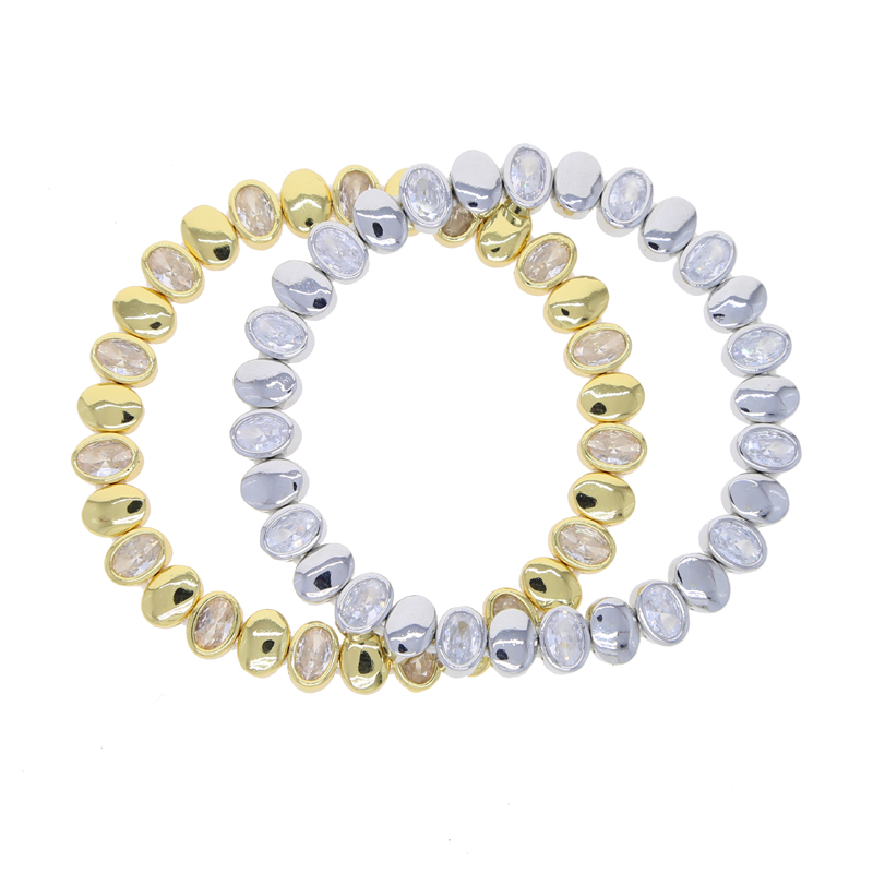 Micro Pave CZ Bezel Oval Shaped Beaded Chain Stretchy Stretch Tennis Bracelet for Women Geometric Classic Luxury Jewelry 2024