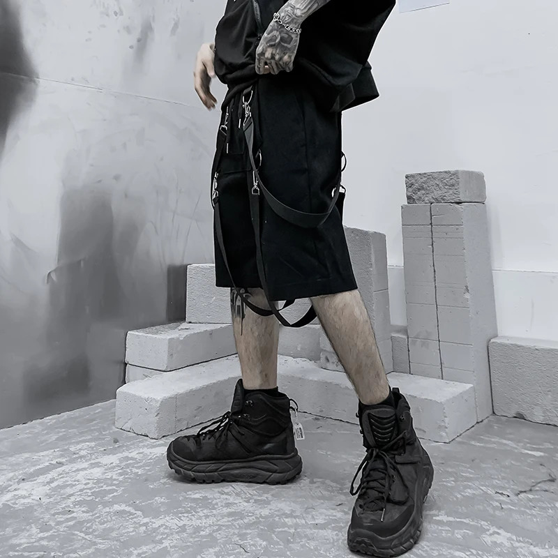 Men summer ribbons hip hop cargo shorts casual streetwear shorts mens harajuku punk short pants bermuda homme 240809