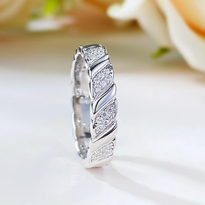Elegant Real Sterg Sier Moissanite Dia Eternity Twist Ring