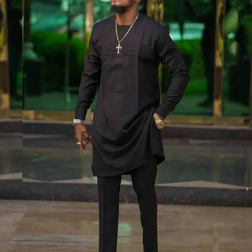 African mens original Disignor clothing Tunic ethnic style 2piece large stone wood pants set used for dresses traditional Kaftan 240808