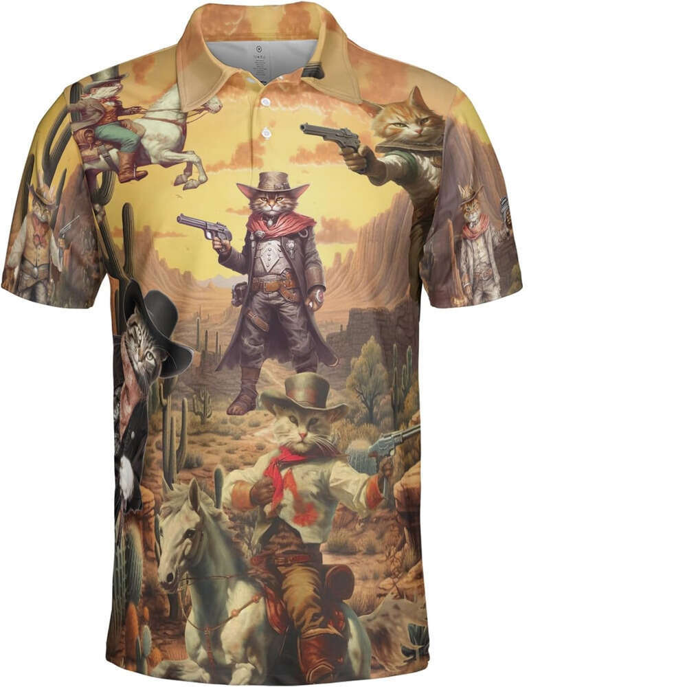 Fashion Mens Polo shirt Funny for Men - Galaxy Cat Dry Fit Short Sleeve Polos shirts tshirt Casual tops summer clothes Short sleeve Free shipping