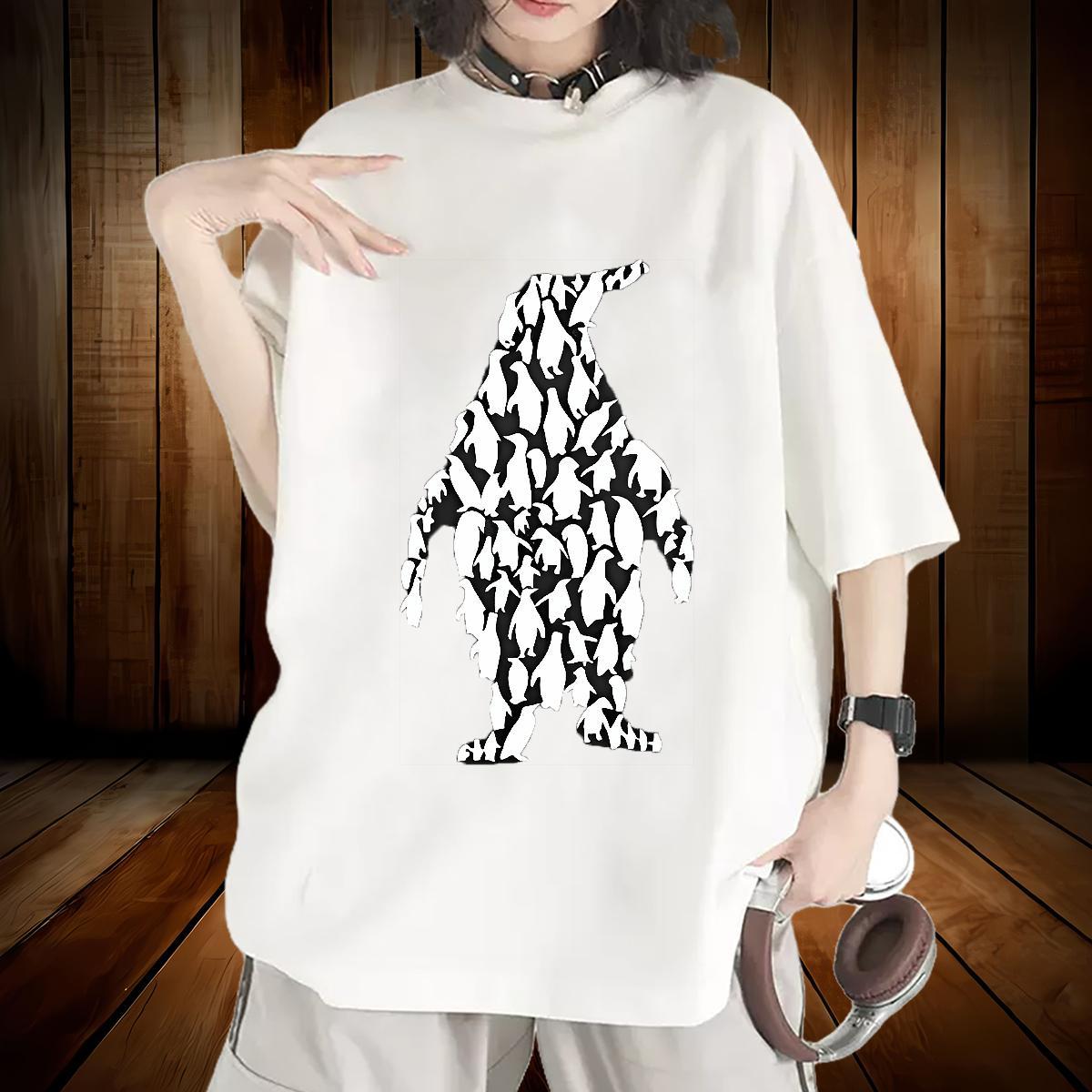 Lady T shirt Comfortable Women Tshirts Oversized L-4XL penguin Street 100% Cotton 230g Casual New Top Tees