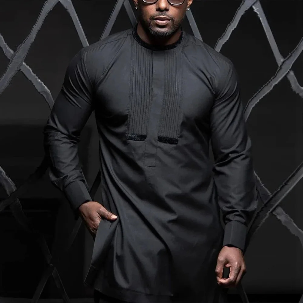 African mens original Disignor clothing Tunic ethnic style 2piece large stone wood pants set used for dresses traditional Kaftan 240808