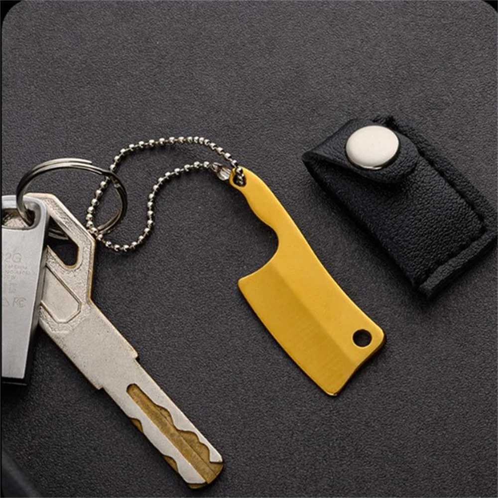 Small kitchen knife mini keychain stainless steel pocket portable outdoor wine bottle opening tool with leather shell hanging W240808
