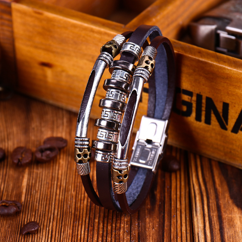 Cowhide bracelet woven jewelry gift retro multi-layer loop watch buckle men's bracelet