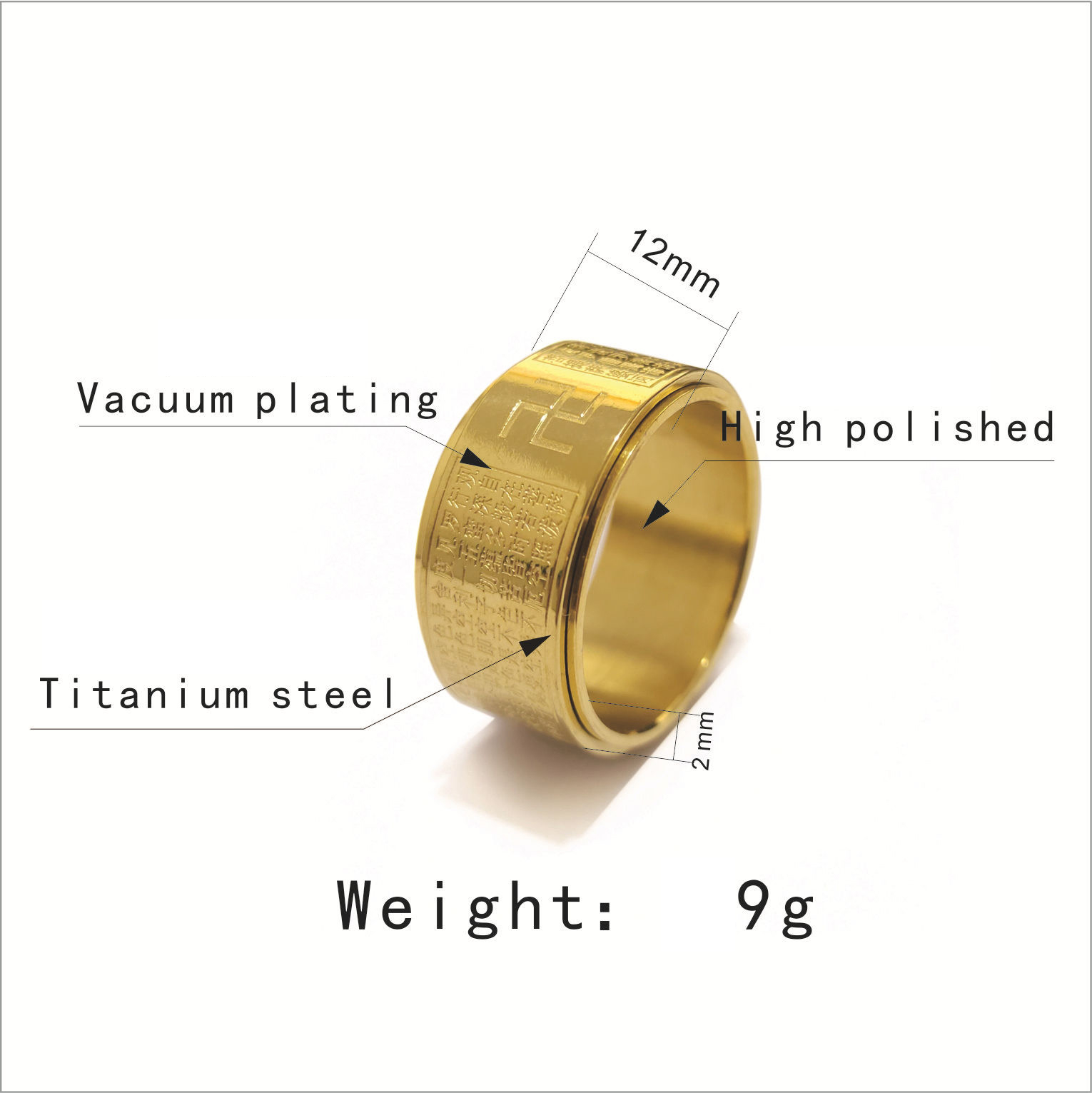 Retro titanium steel simple rotating heart meridian ring for men, niche personality, stainless steel ring, high-end accessory