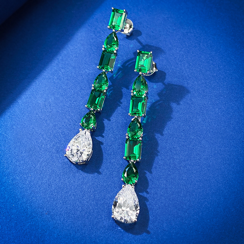 Dangle Earrings: 2024 Sterg Sier Water Drop Moissanite Emerald Tassel Jewelry
