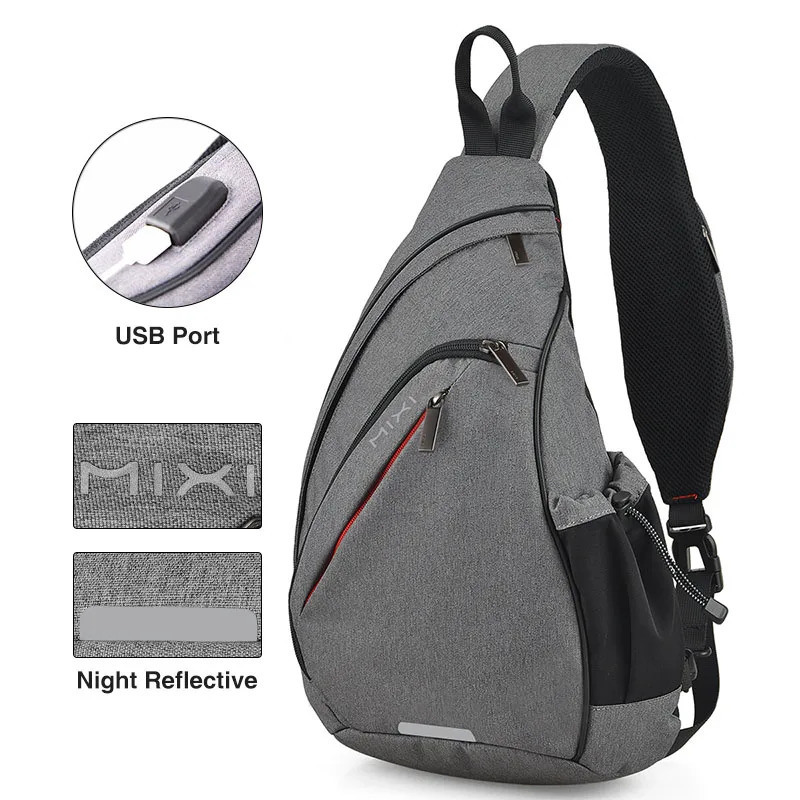 Mixi Mens Single Shoulder Backpack Womens Sling Bag Cross Body USB Boys Bicycle Sport Travel Edition Fashion Student School 240808