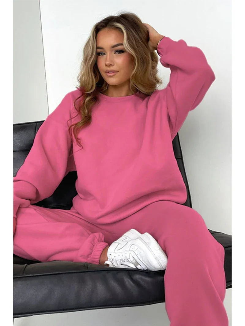Cotton Tracksuit Women Two Piece Set Autumn Y2K Clothing Solid Pullover Sweatshirt Top and Pant Sets 2 Outfit 240808