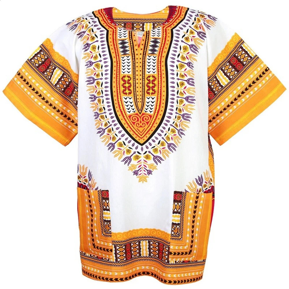 Mens Dashiki T shirt African Traditional Print Dashiki Loose Fit Unisex African Ethnic Mens Clothing Beauty Without Pocket Top 240809