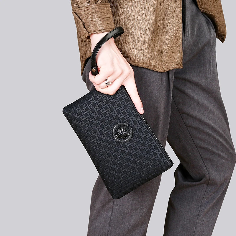 Knitted leather mens business wallet handbag card bag sacoche homme bolso de mano hombre club clutch My order 240808