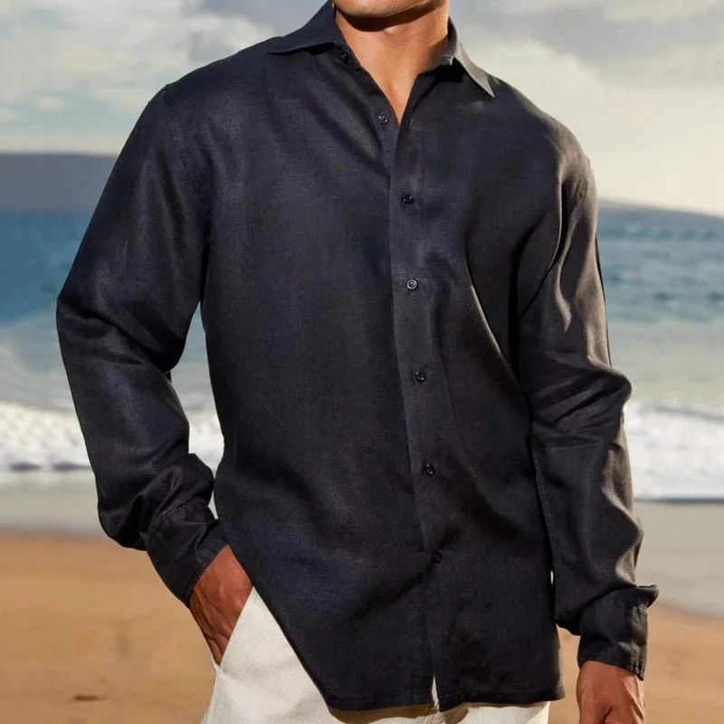 Autumn Cotton Linen Shirts For Men Casual Long sleeved Shirts Blouses Solid Turn-Down Collar Formal Beach Shirts Male Clothing 240808