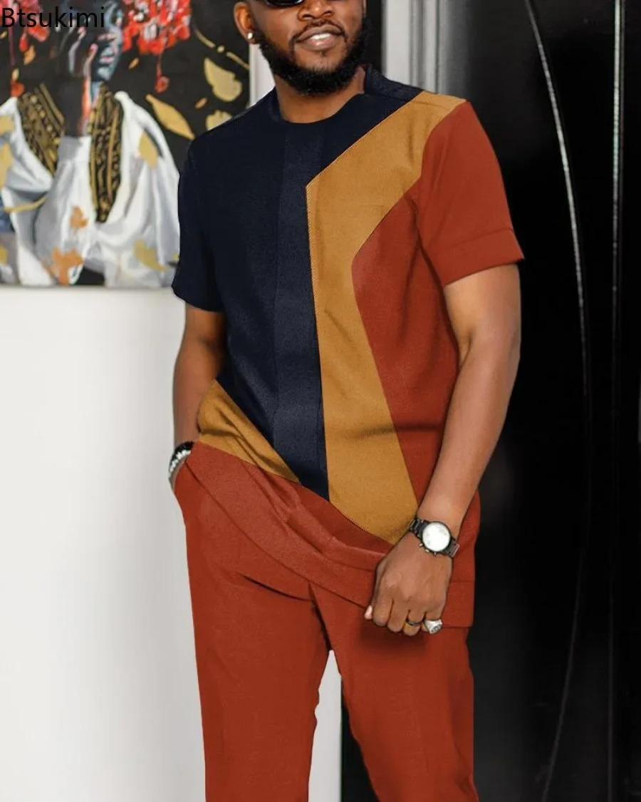 Plus Size 5XL 6XL Summer Tracksuit Short Sleeve T ShirtLong Pants 2 Piece Set Men Outdoor Joogers Outfit 3D Print Trousers Suit 240808
