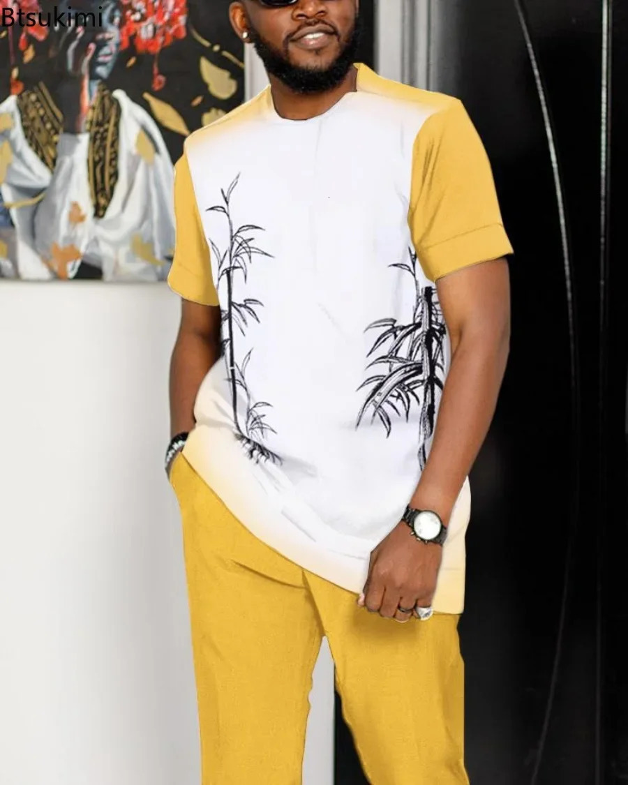 Plus Size 5XL 6XL Summer Tracksuit Short Sleeve T ShirtLong Pants 2 Piece Set Men Outdoor Joogers Outfit 3D Print Trousers Suit 240808