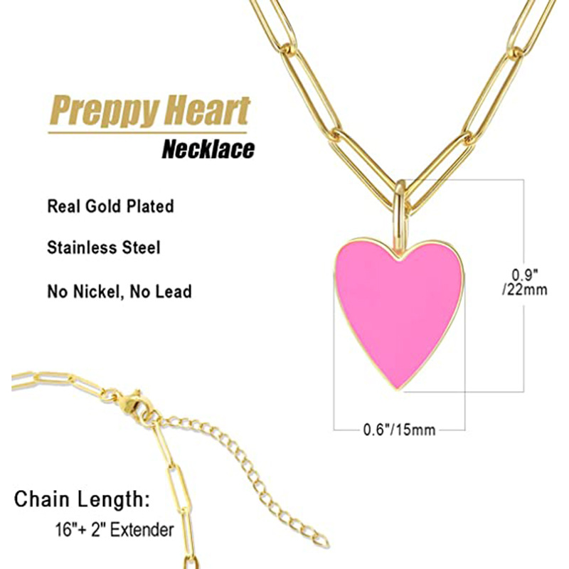 Top source colored heart-shaped jewelry, gold-plated stainless steel paperclip necklace, cute and exquisite necklace for women, boys and girls