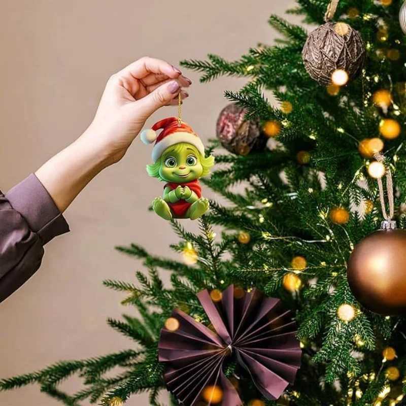 New Hanging Ornaments 10pc Grinch Green Hair Monster Pendants Party Christmas Tree Decorations Gift Y240808