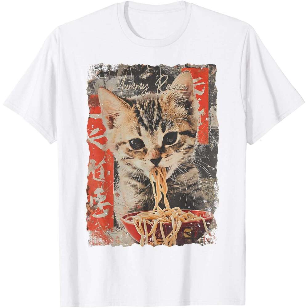 T shirt for Mens Cute Cat Ramen Noodle Japanese Anime Manga Ramen Kawaii Cat T-Shirt Shirts Tshirt Graphic Tee Casual Tops Clothes Short sleeve Free s