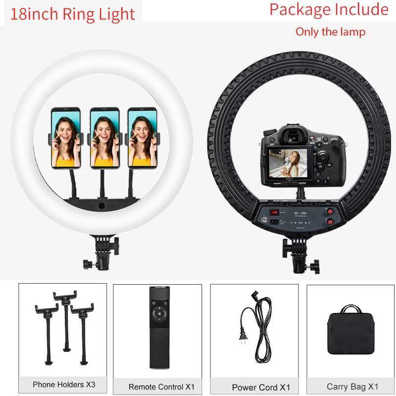 18 inch ring light with tripod 55W 3000-5800K CRI 90 photo studio light used for Vlog video shooting makeup selfie ring light X250409