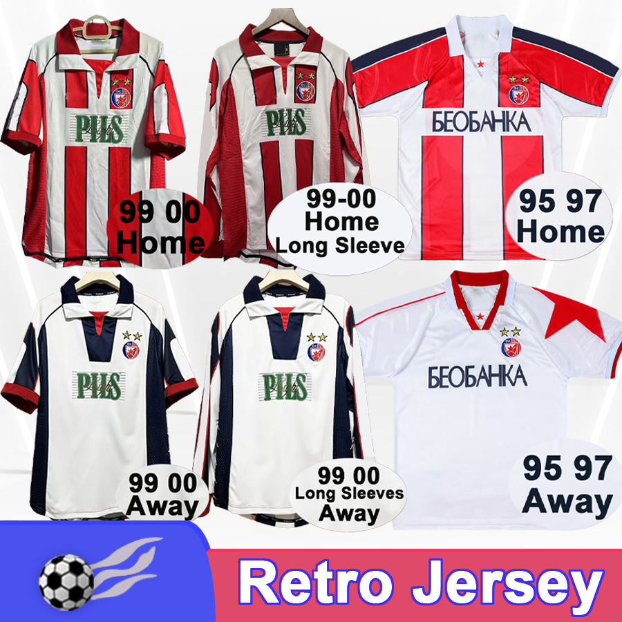 1999 2000 Crvena zvezda Beograd Retro Soccer Jerseys DRULIC PJANOVIC vintage 1995 1997 Home Away Long Short Sleeves Football Shirts Uniforms