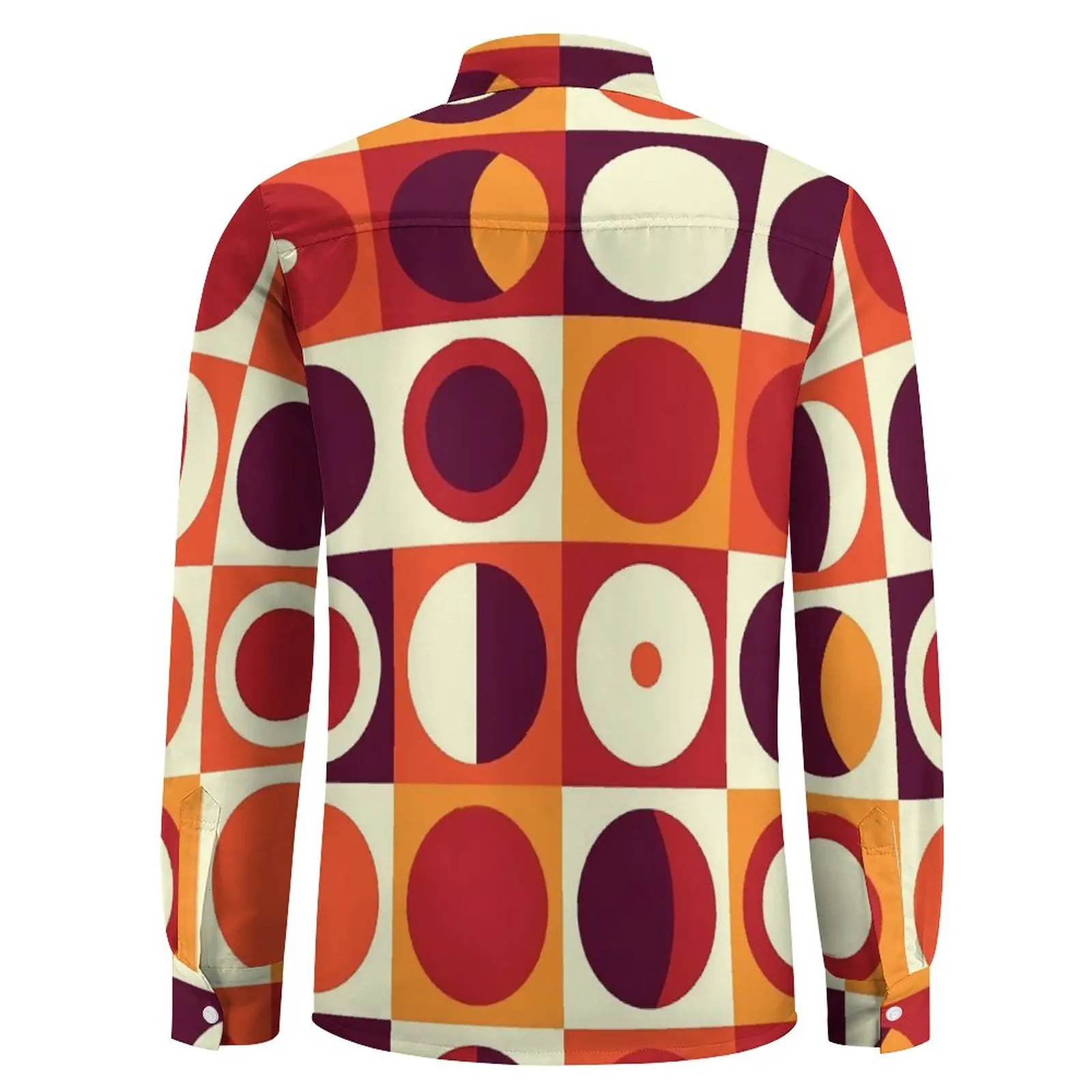 Retro Mod Shirt Orangy 70s Print Casual Shirts Long Sleeve Printed Y2K Blouses Spring Novelty Oversized Clothing 240808