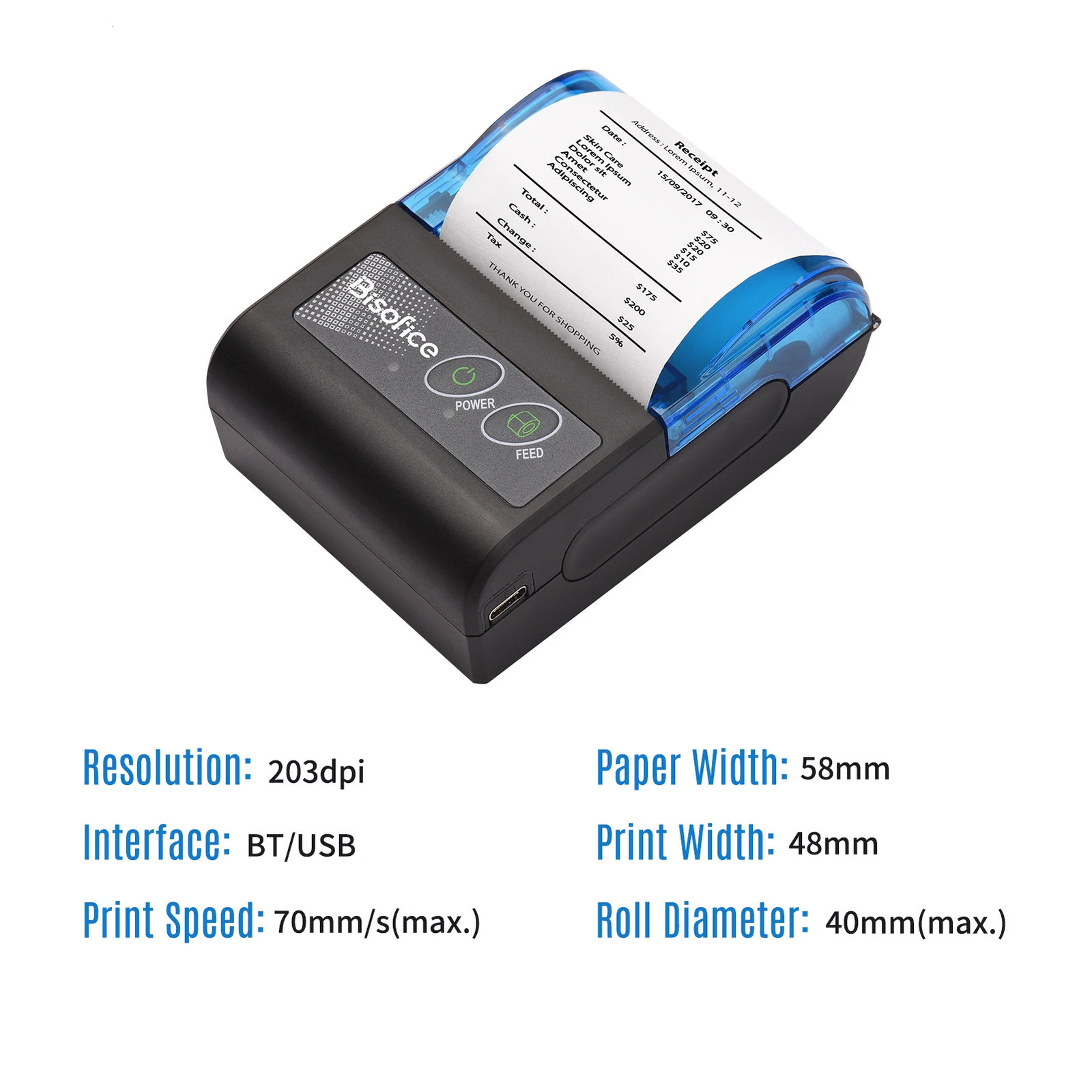 wholesale Bisofice Mini Thermal Printer Wireless USB Receipt Bill Ticket Printer with 58mm Print Paper Compatible with Android Windows 240809