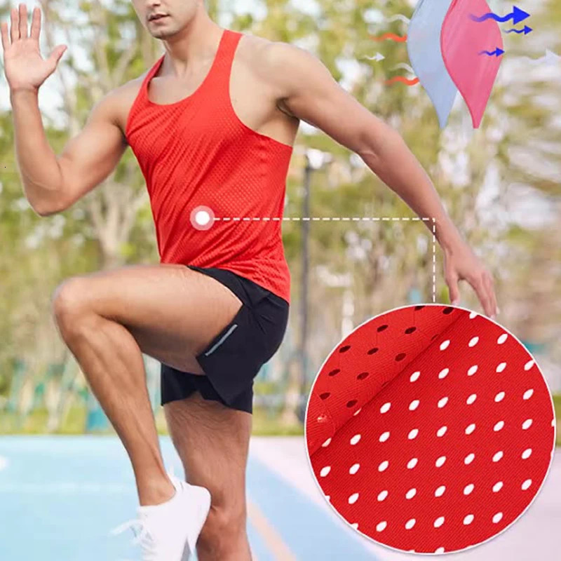 Summer Running Vest Men Mesh Quick Dry Bodybuilding Sleeveless Tank Tops Shirt Fitness Singlets Casual Crew Neck Tops 240808