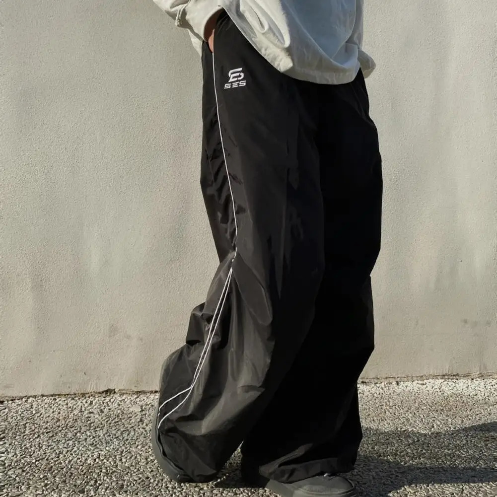 Sports casual pants hiphop style sports retro unisex wide leg elastic waist soft and breathable 240808
