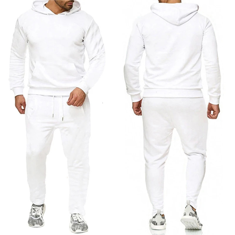 Classic Mens Solid Color Tracksuit Hooded Sweatshirts and Jogger Pants High Quality Male Daily Casual Sports Hoodie Jogging Suit 240808