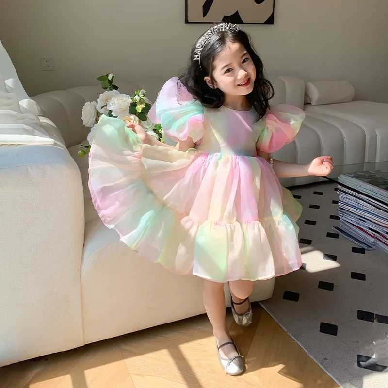 Summer Fantasy Girl Dress Baby Fluffy Sleeve Princess Dress Childrens Birthday Dress Rainbow Fluffy Dress W250111