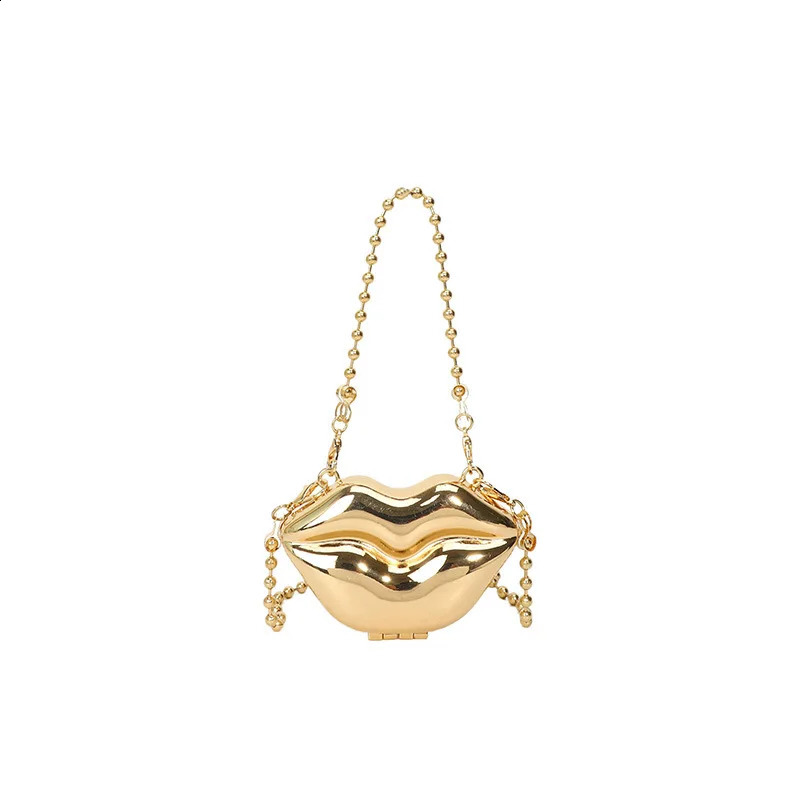 Metal Lips Shell Mini Lipstick Pearl Chain Crossbody Shoulder Bag Handbag Purse Waist Women Makeup Jewelry Bag 240809