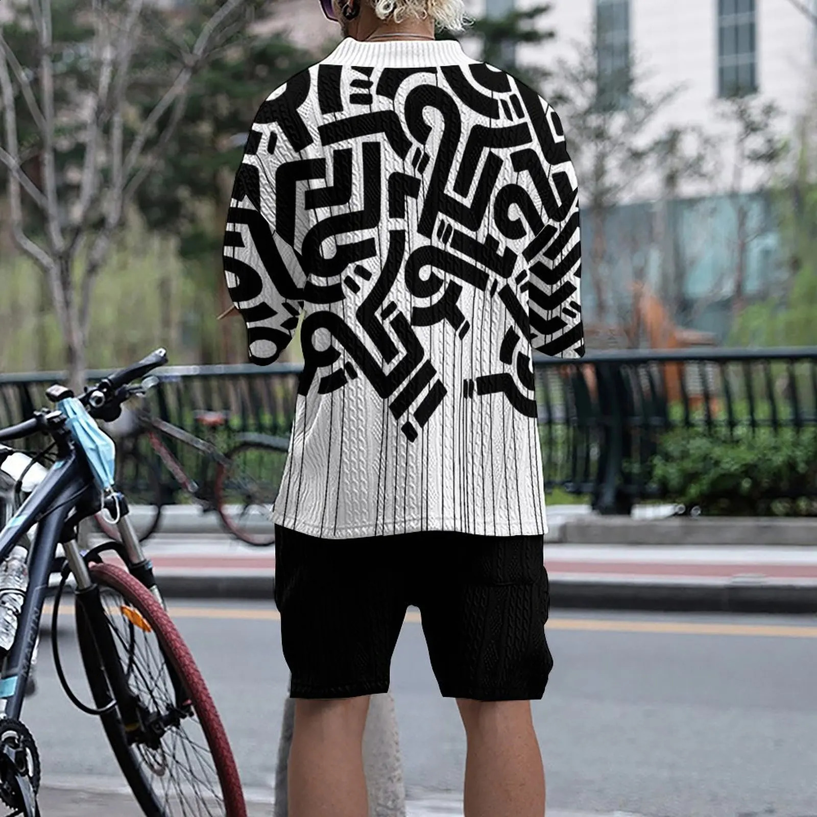 2024 Summer 3D Printed Loose Size Casual Style Plus Vneck Knitted Mens Tshirt Two Piece Set y240809